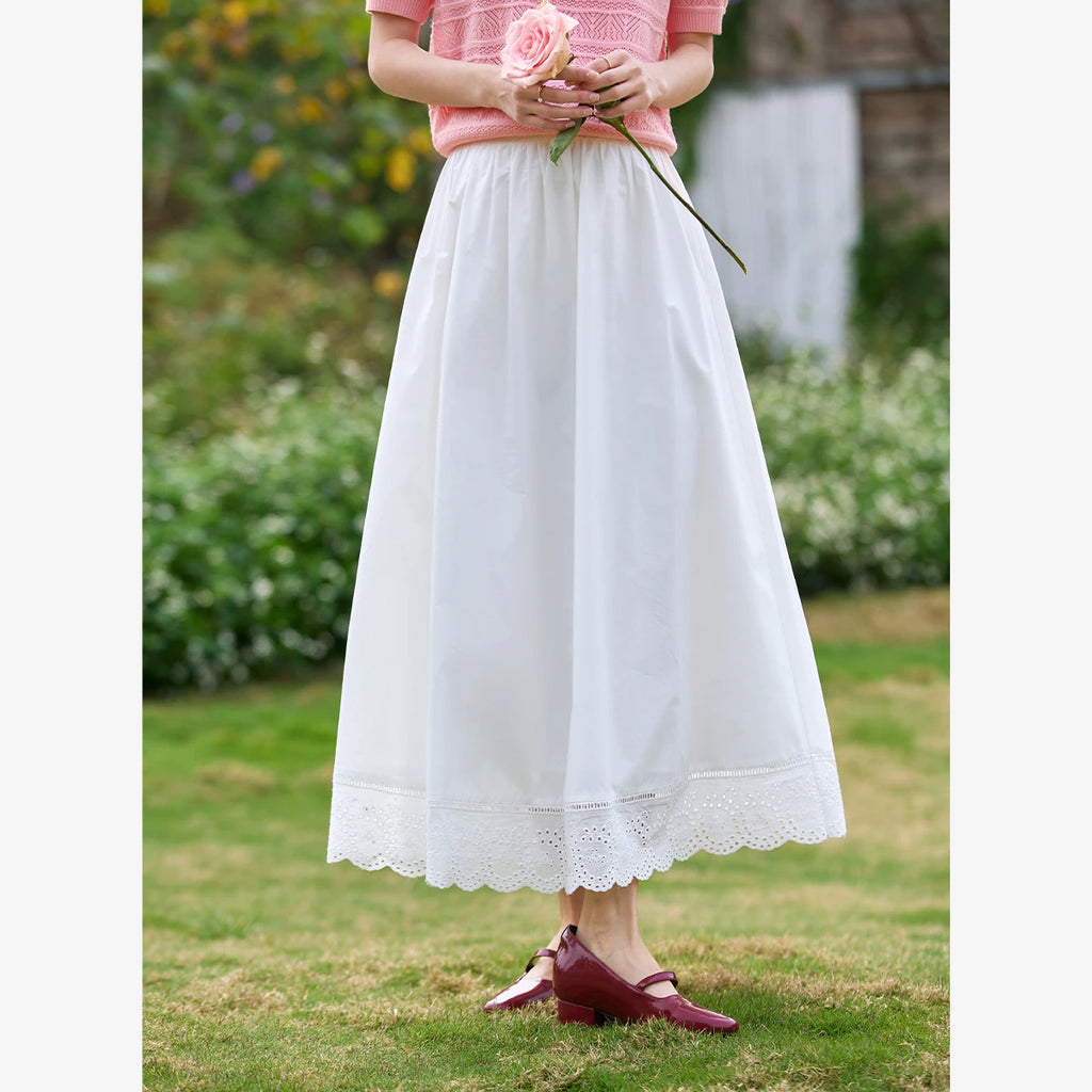 Lace-Hem A-Line Midi Skirt