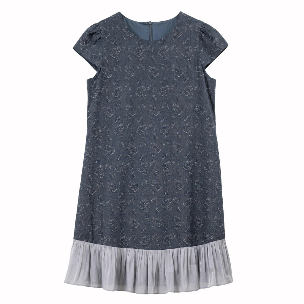 Ruffle-Hem Short-Sleeve Shift Dress