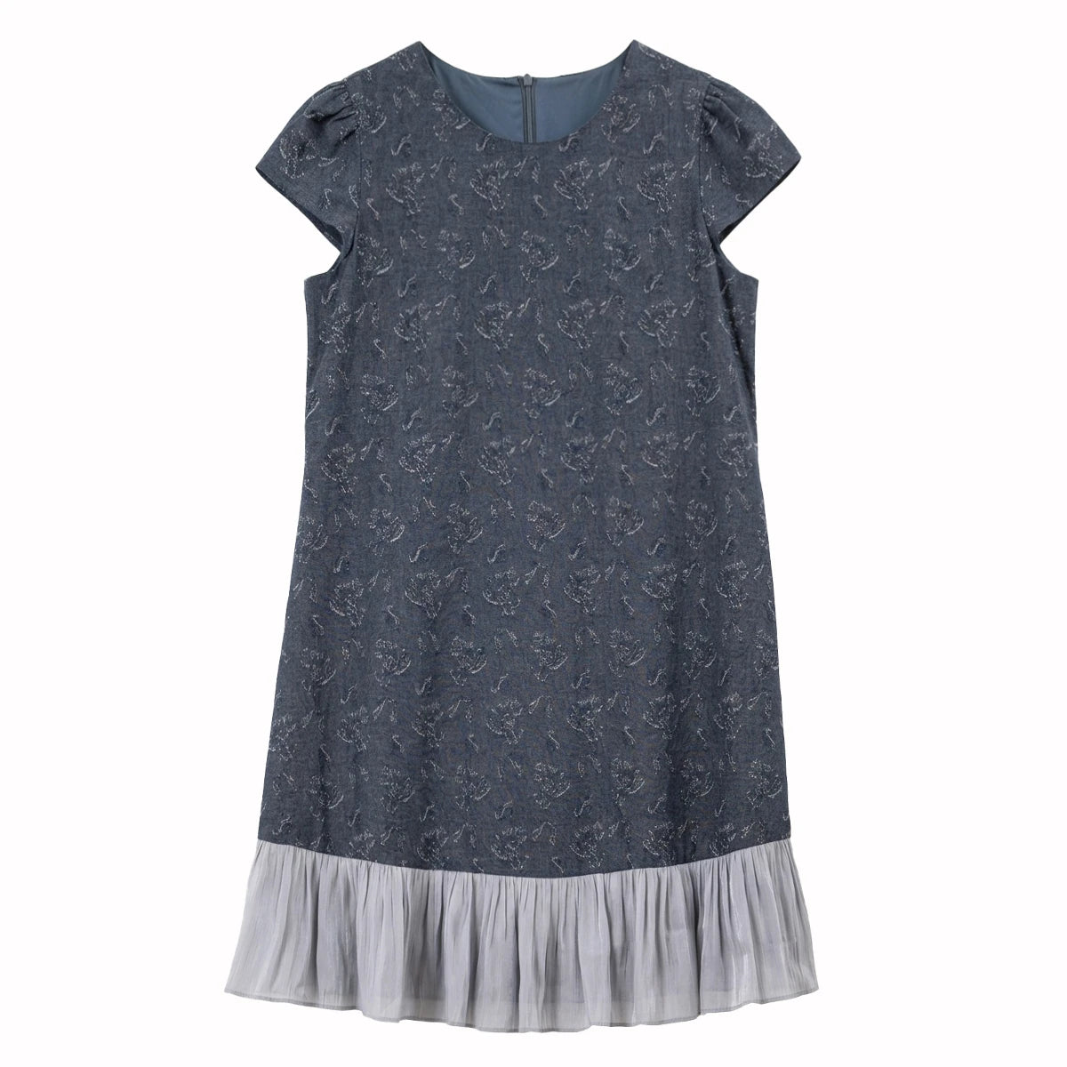 Ruffle-Hem Short-Sleeve Shift Dress