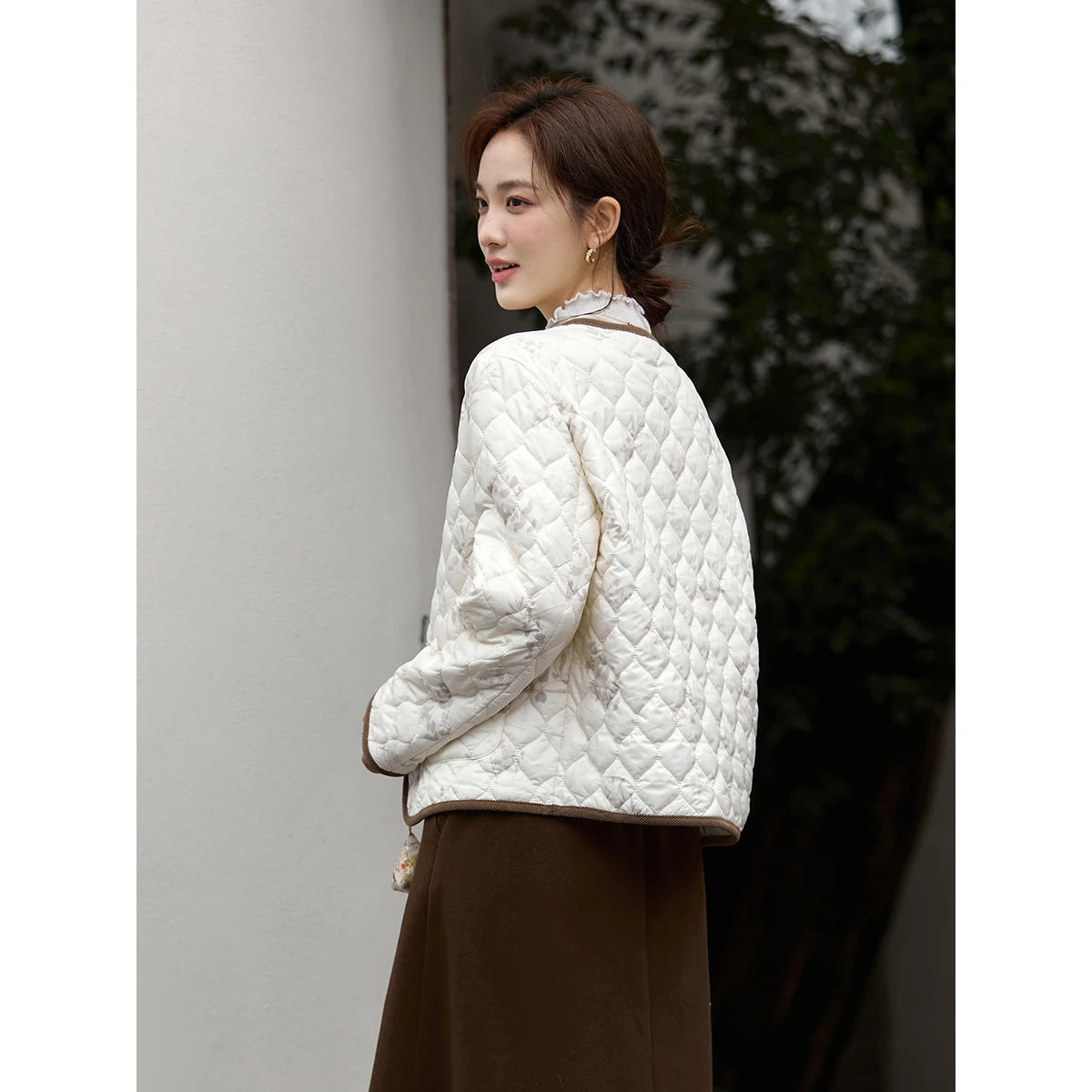 Floral Quilted Contrast-Trim Jacket