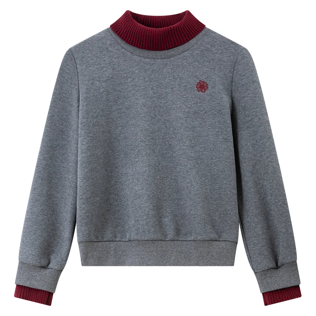 Contrast-Turtleneck Crew-Neck Sweatshirt