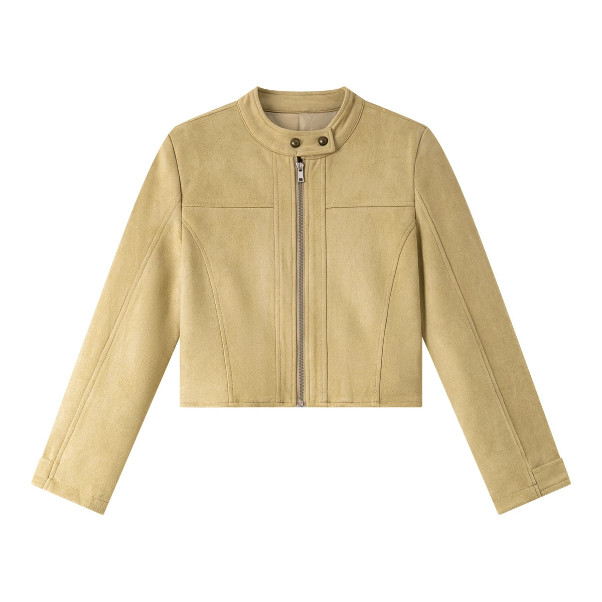 Zip-Front Collarless Cropped Jacket