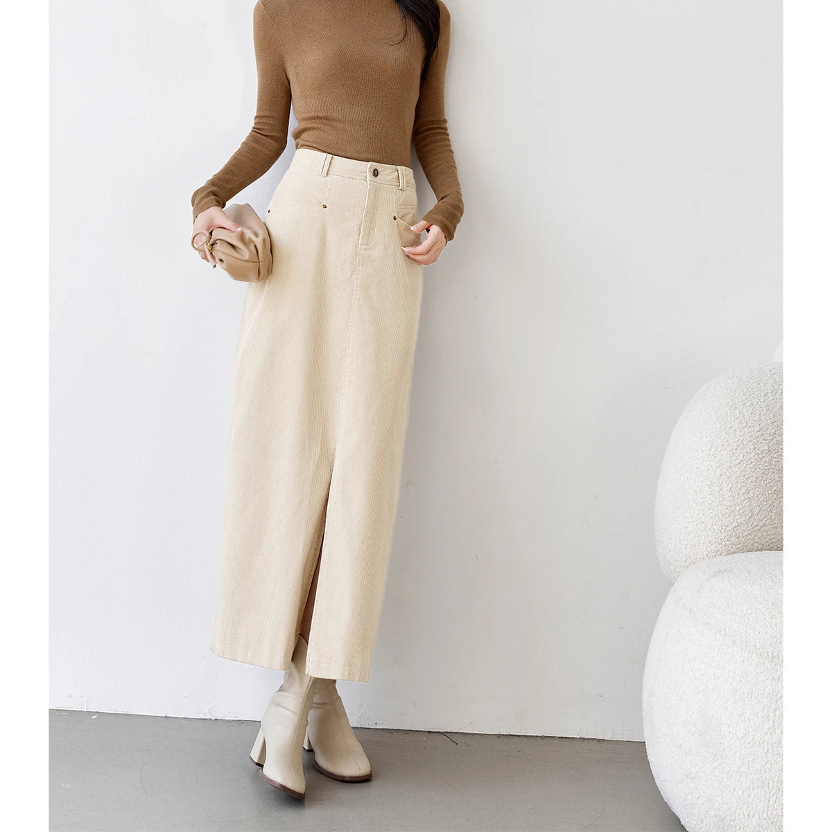 Straight Front-Slit Midi Skirt
