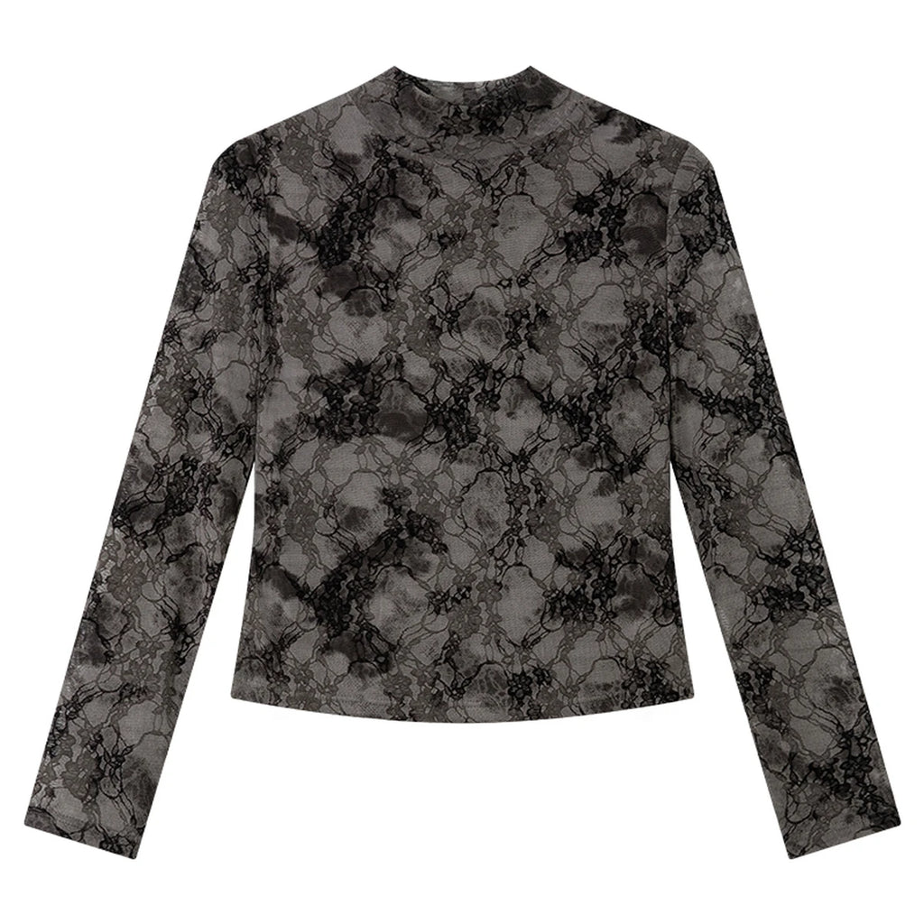 Floral Mesh Mock-Neck Top