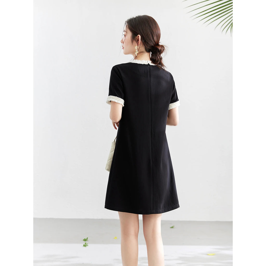 Contrast-Trim Short-Sleeve Mini Dress