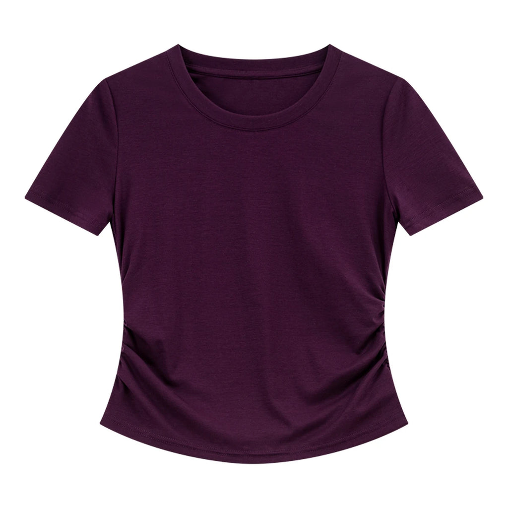 Ruched-Waist Crew-Neck Tee