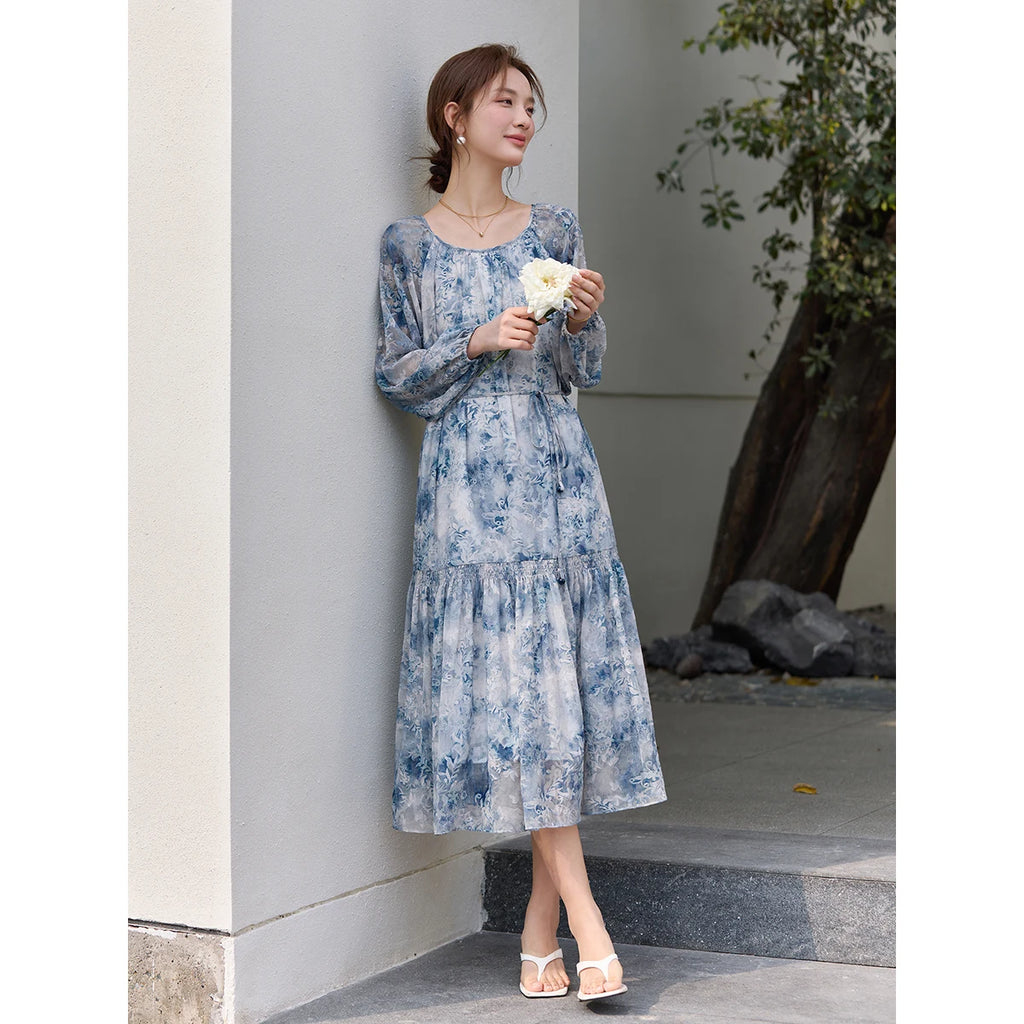 Watercolor Floral Belted Midi Dress