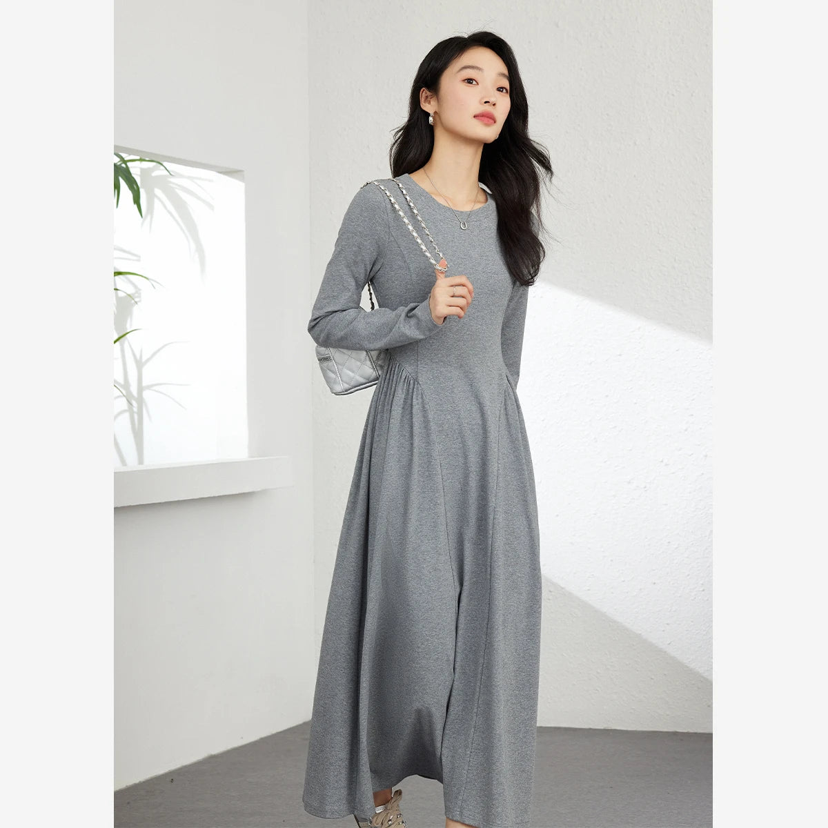 Paneled Drop-Waist Midi Dress