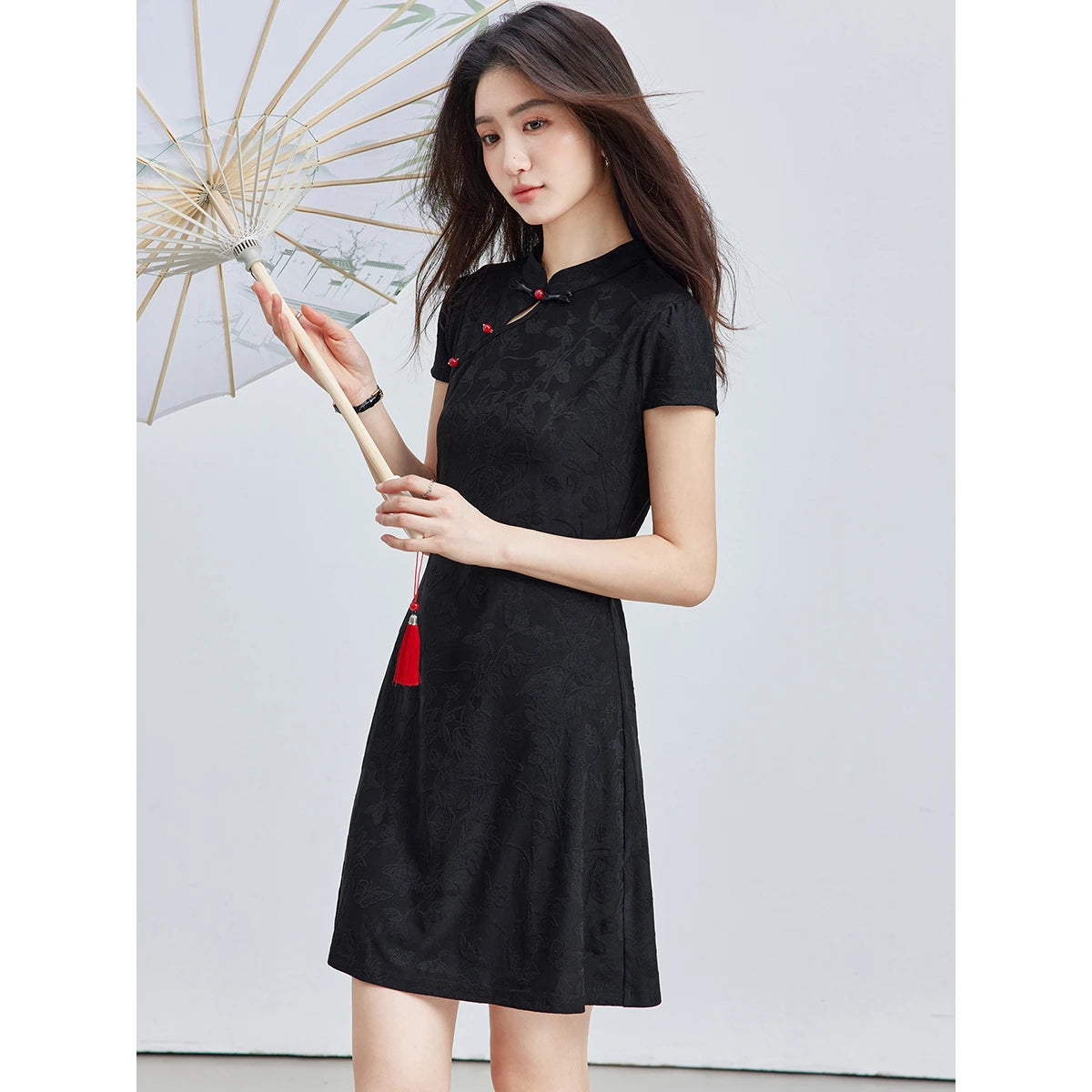 Frog-Button Mini Dress