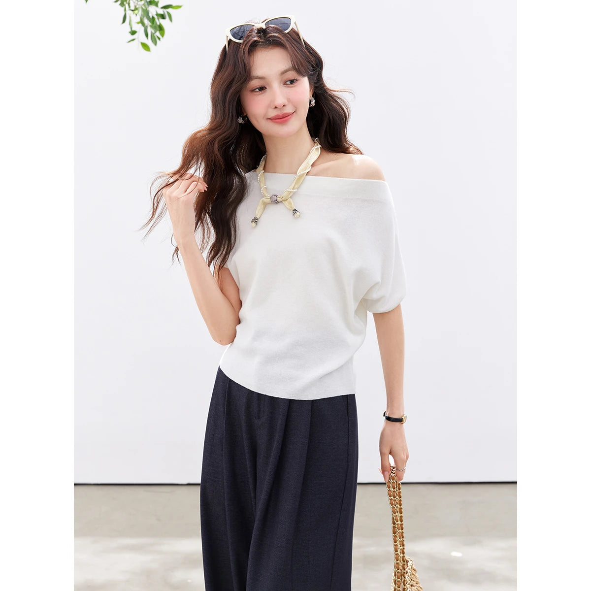 Off-Shoulder Dolman-Sleeve Knit Top