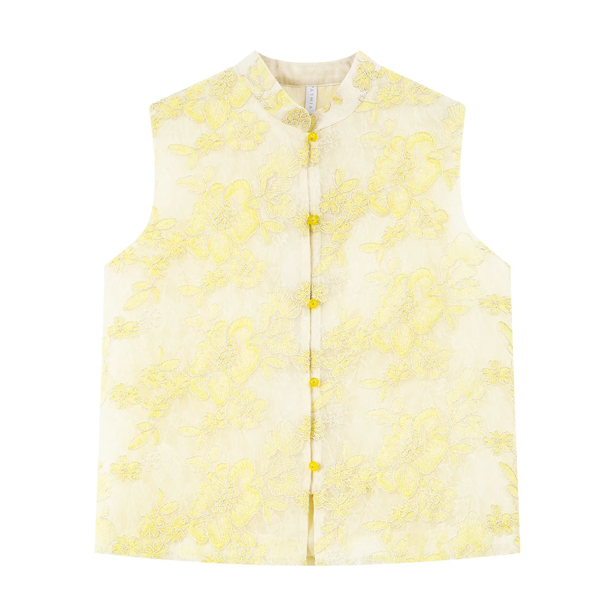 Floral Jacquard Frog-Button Vest