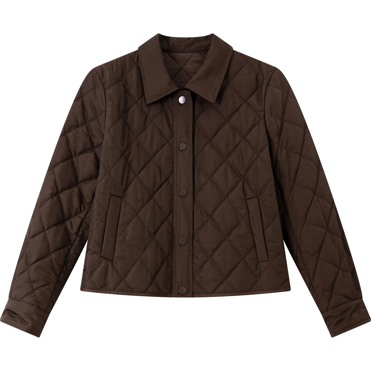 Contrast-Collar Quilted Cropped Jacket