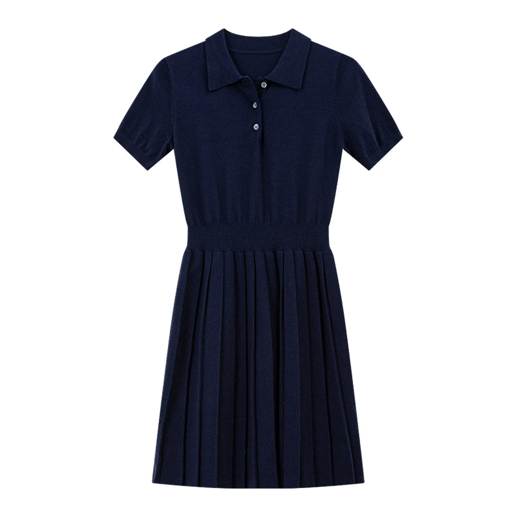 Polo-Collar Pleated Mini Dress