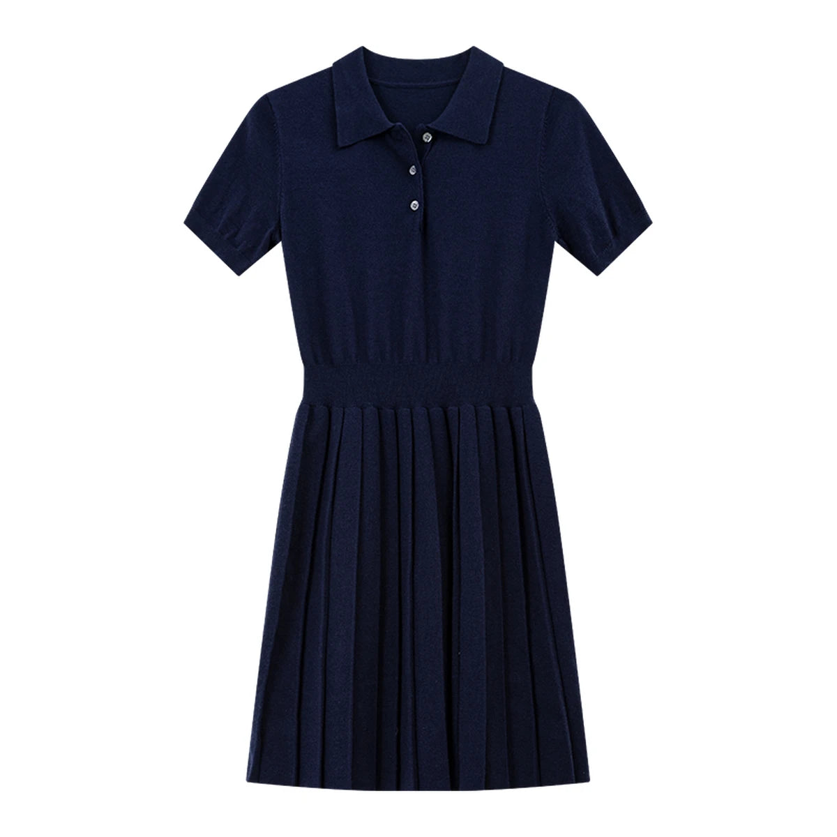 Polo-Collar Pleated Mini Dress
