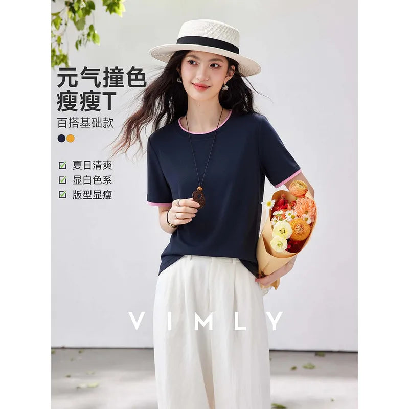 Contrast-Trim Crew-Neck Tee