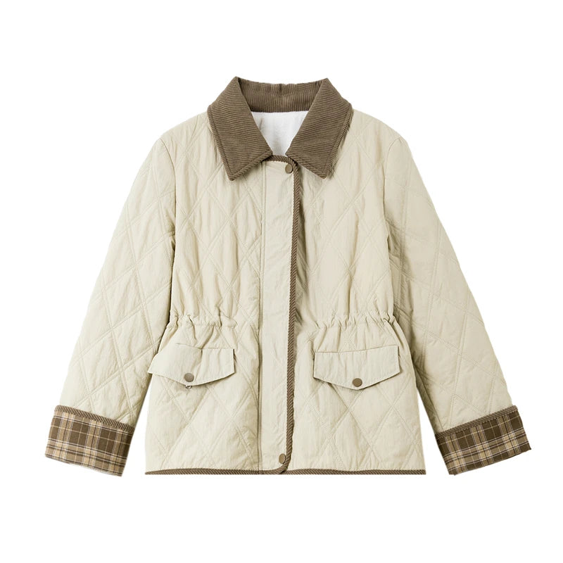 Contrast-Collar Quilted Utility Jacket