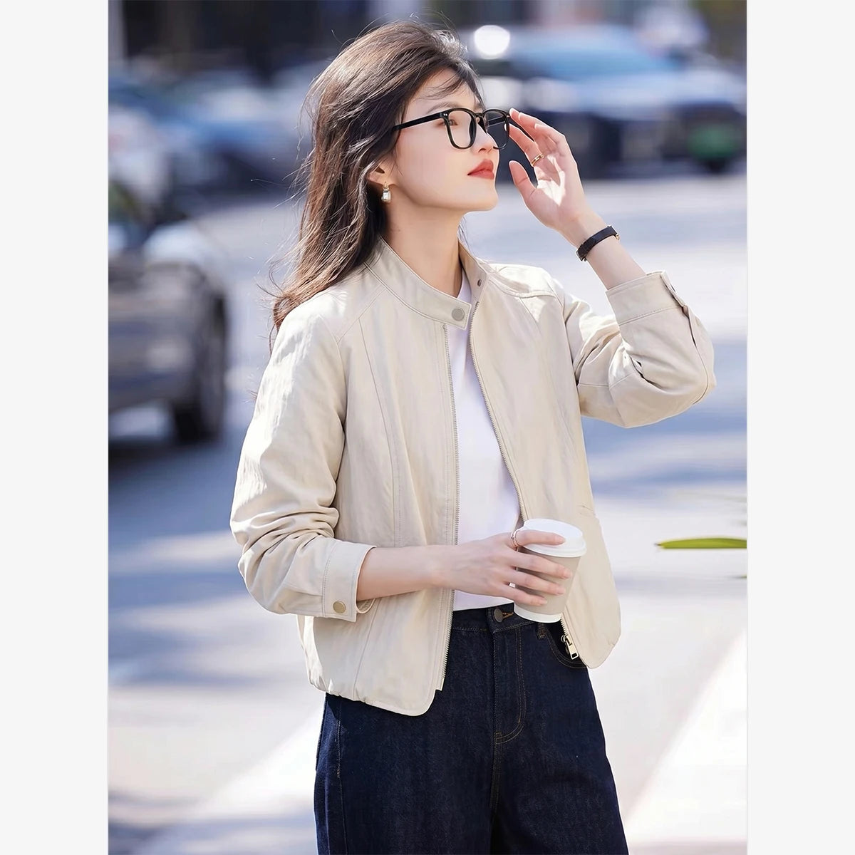 Zip-Front Cropped Collarless Jacket