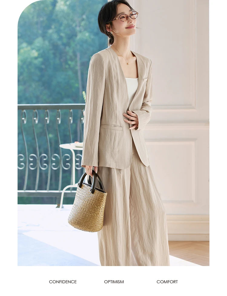 Deep-V Blazer Trouser Set