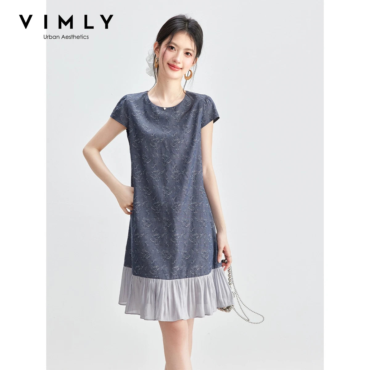 Ruffle-Hem Short-Sleeve Shift Dress