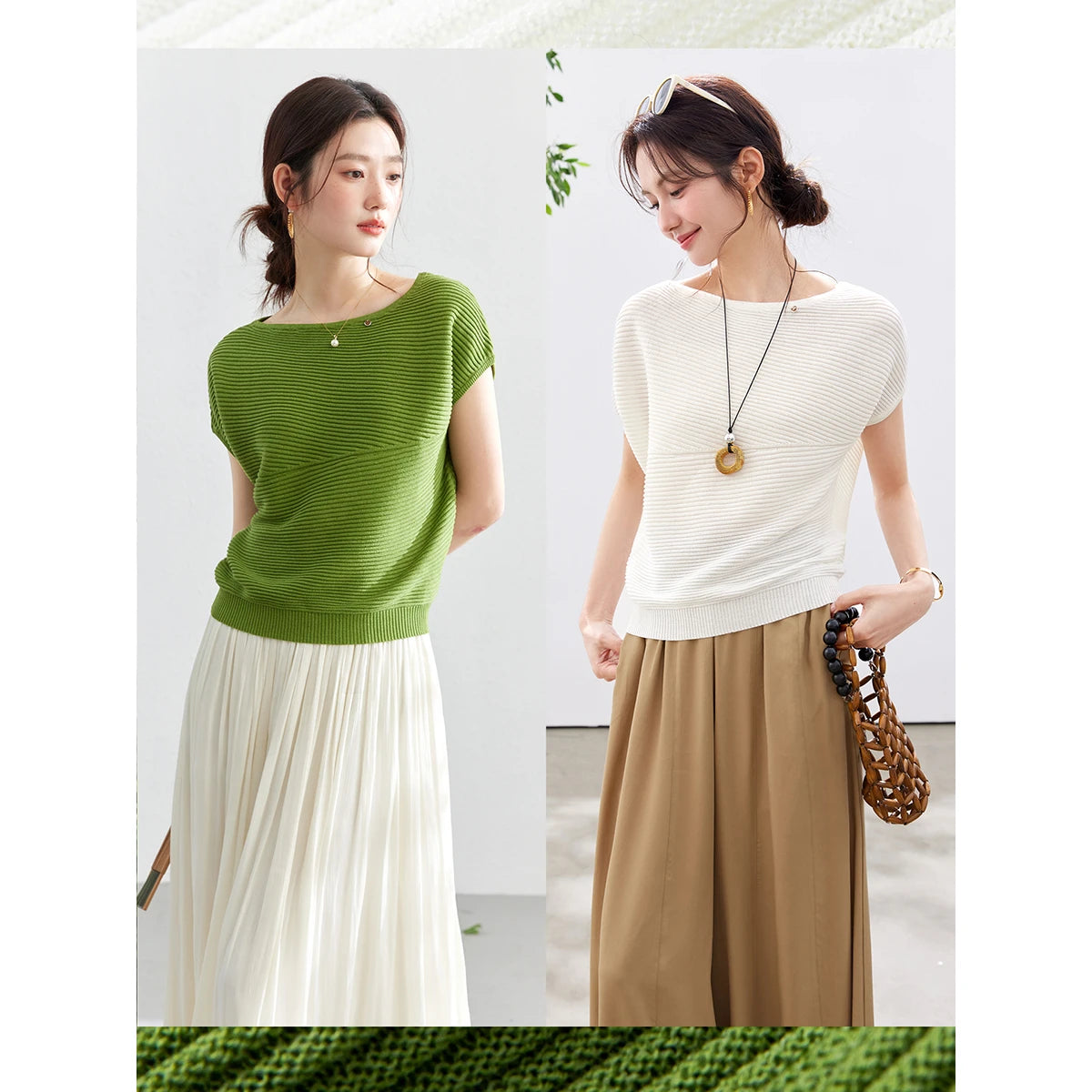 Textured Dolman-Sleeve Knit Top