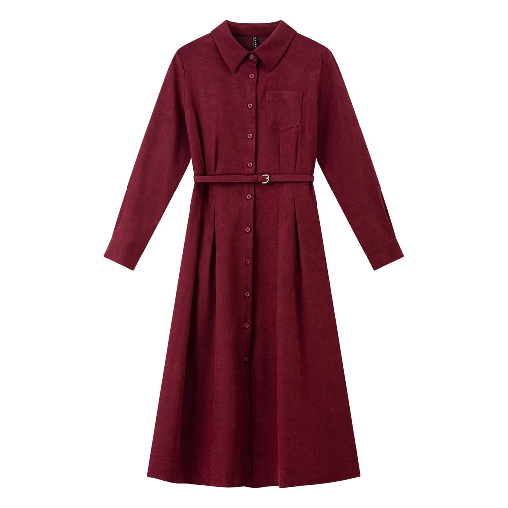 Belted Collared Midi Shirt Dress