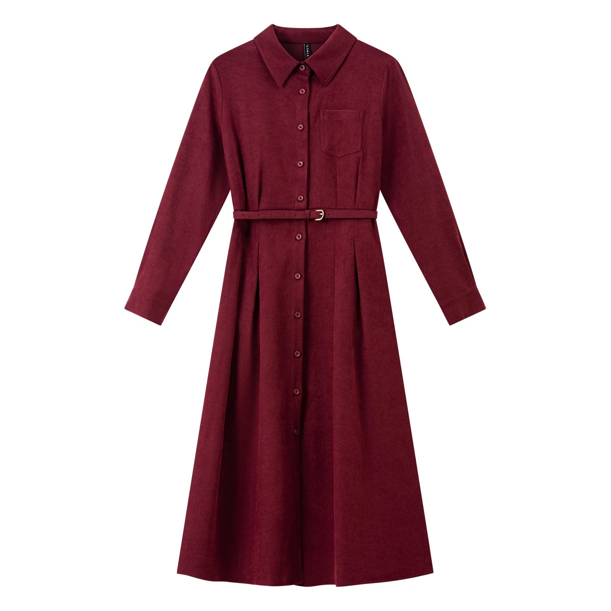 Belted Collared Midi Shirt Dress