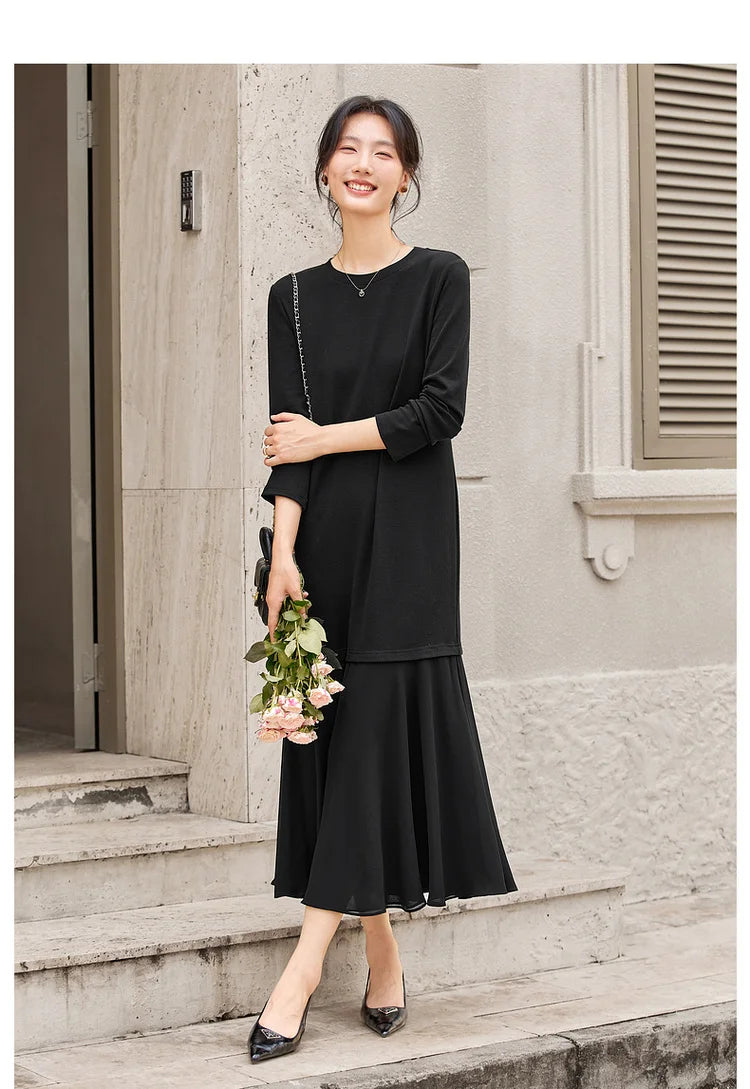 Drop-Waist Ruffle-Hem Midi Dress