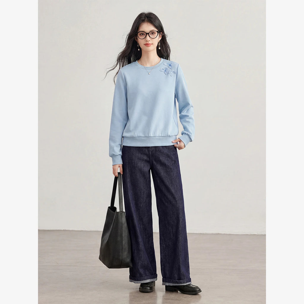 Floral Applique Crew-Neck Sweatshirt