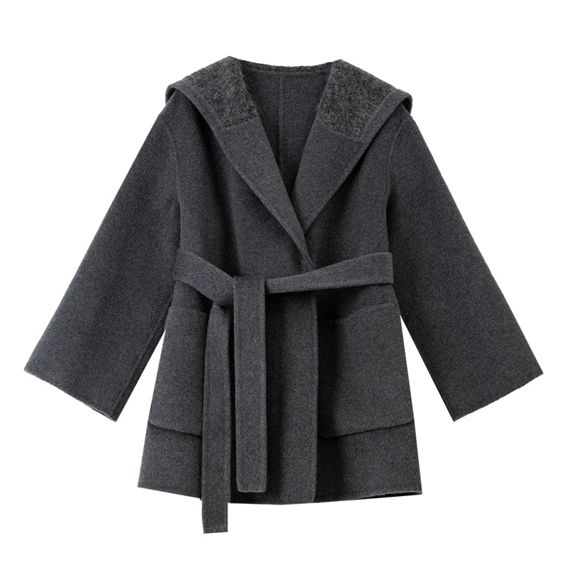 Belted Shawl-Collar Wrap Coat