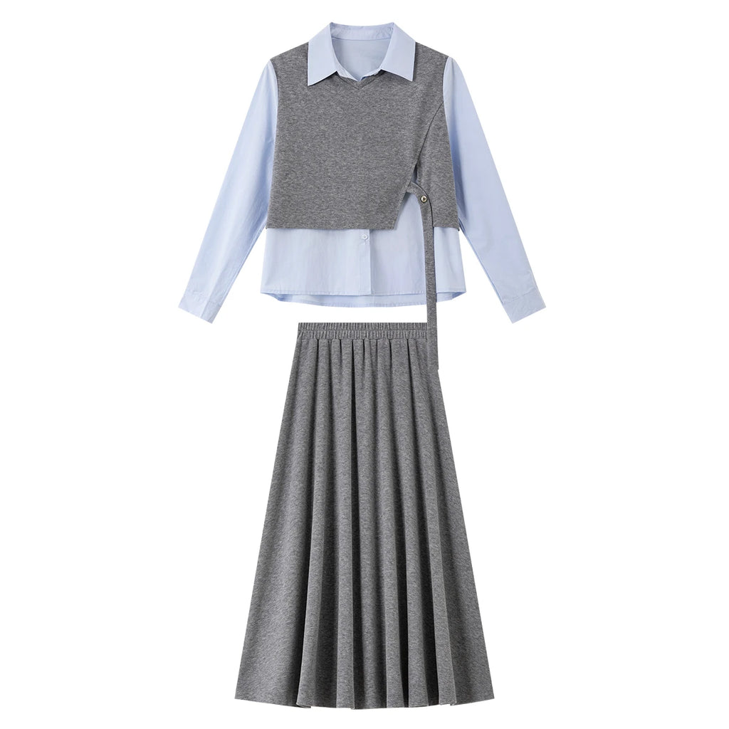 Layered Crop-Top and Pleated-Skirt Set
