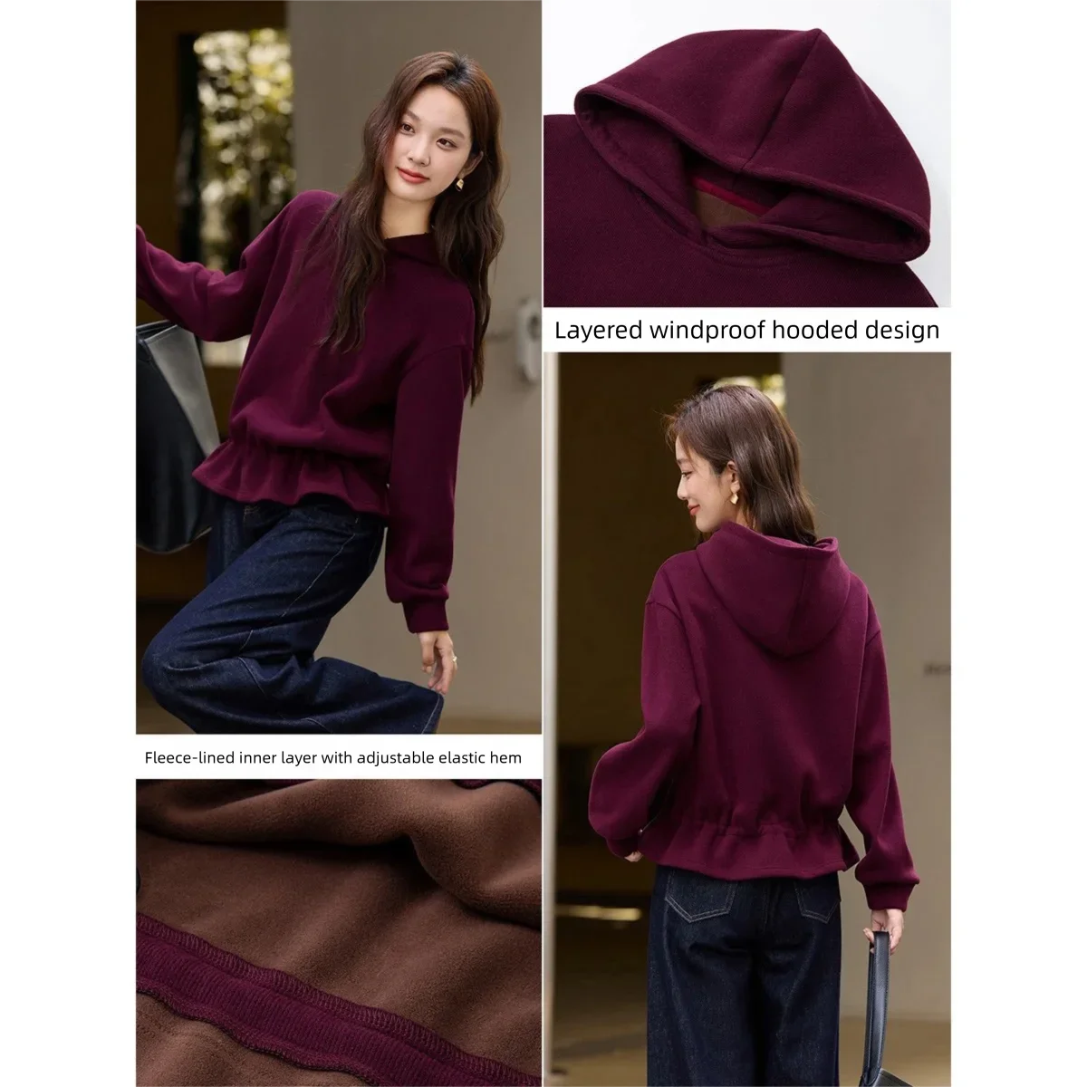 Ruffle-Hem Pullover Hoodie