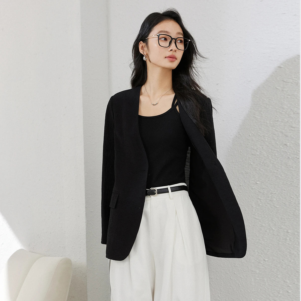 Relaxed Two-Button V-Neck Blazer