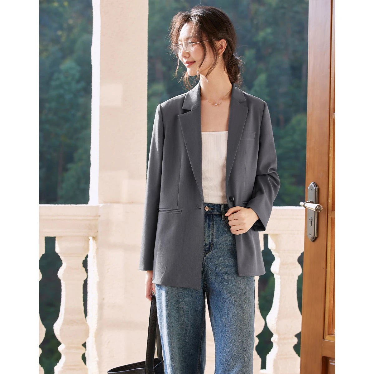 Single-Button Notched Blazer