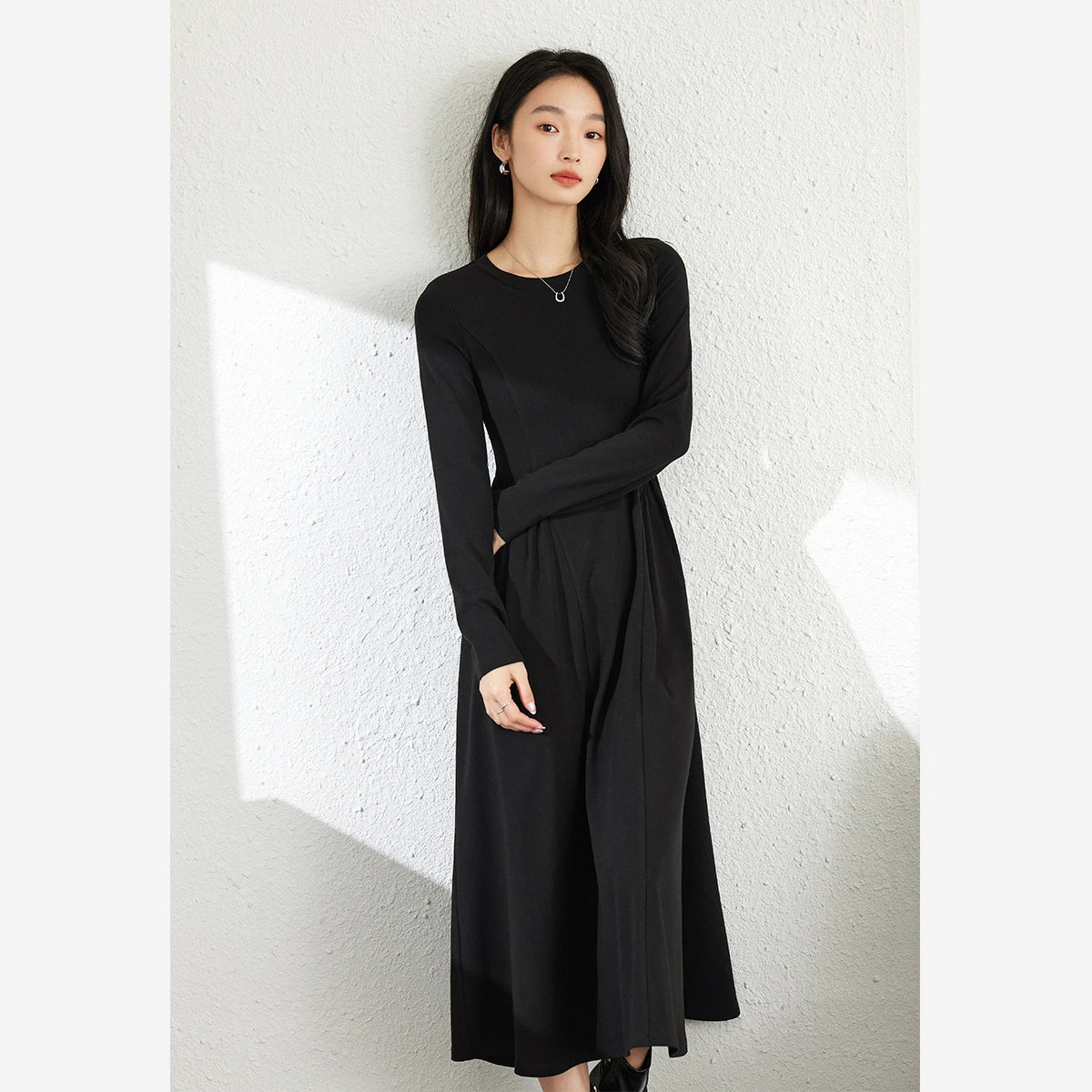 Paneled Drop-Waist Midi Dress
