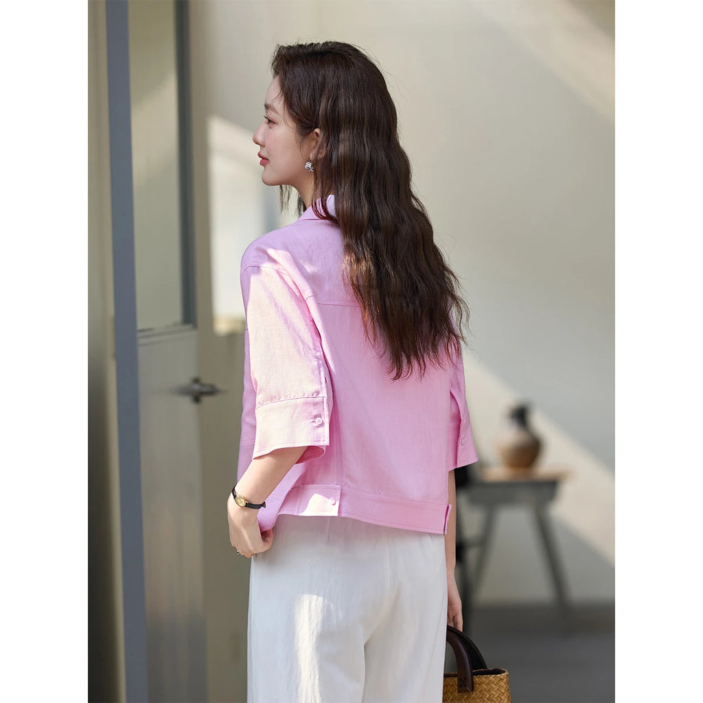 Cropped Short-Sleeve Shirt Jacket