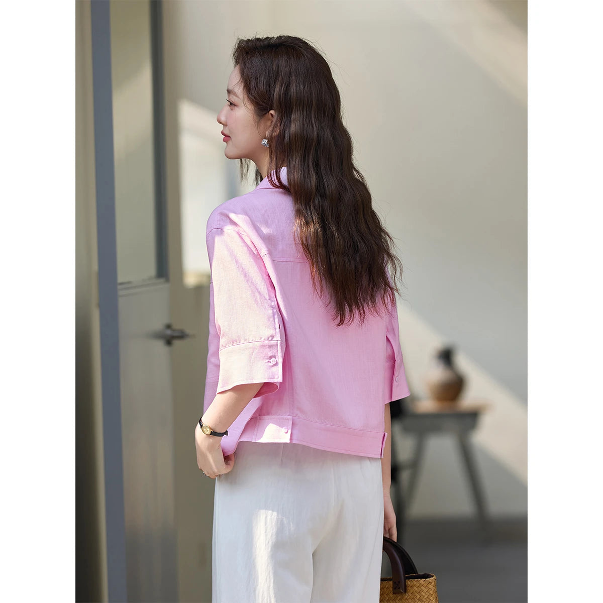 Cropped Short-Sleeve Shirt Jacket