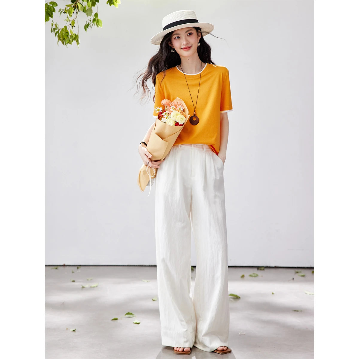 Contrast-Trim Crew-Neck Tee