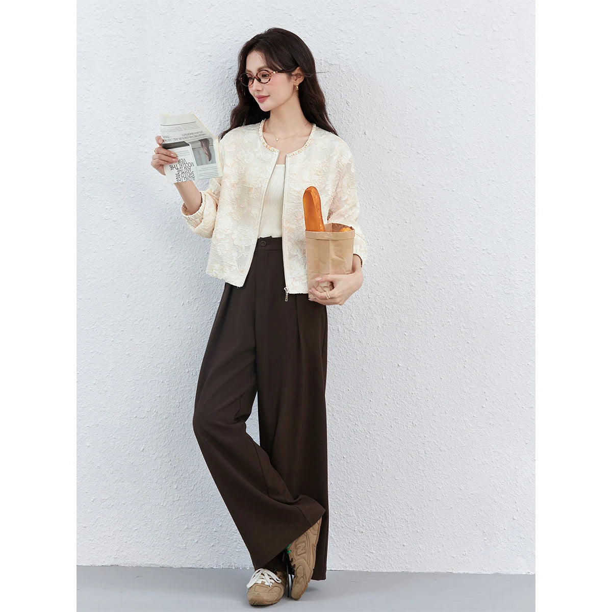 Jacquard Zip-Front Cropped Jacket