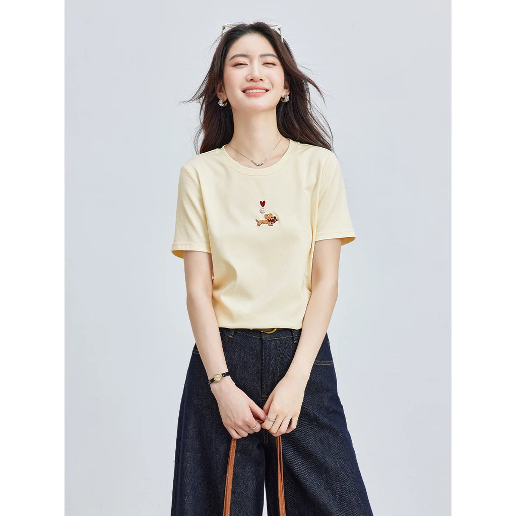 Embroidered Minimal Crew-Neck Tee