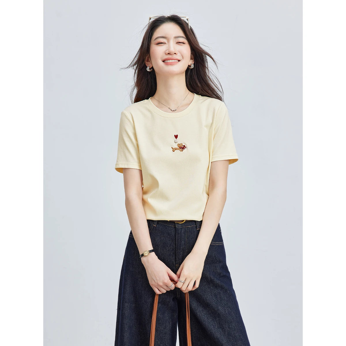 Embroidered Minimal Crew-Neck Tee