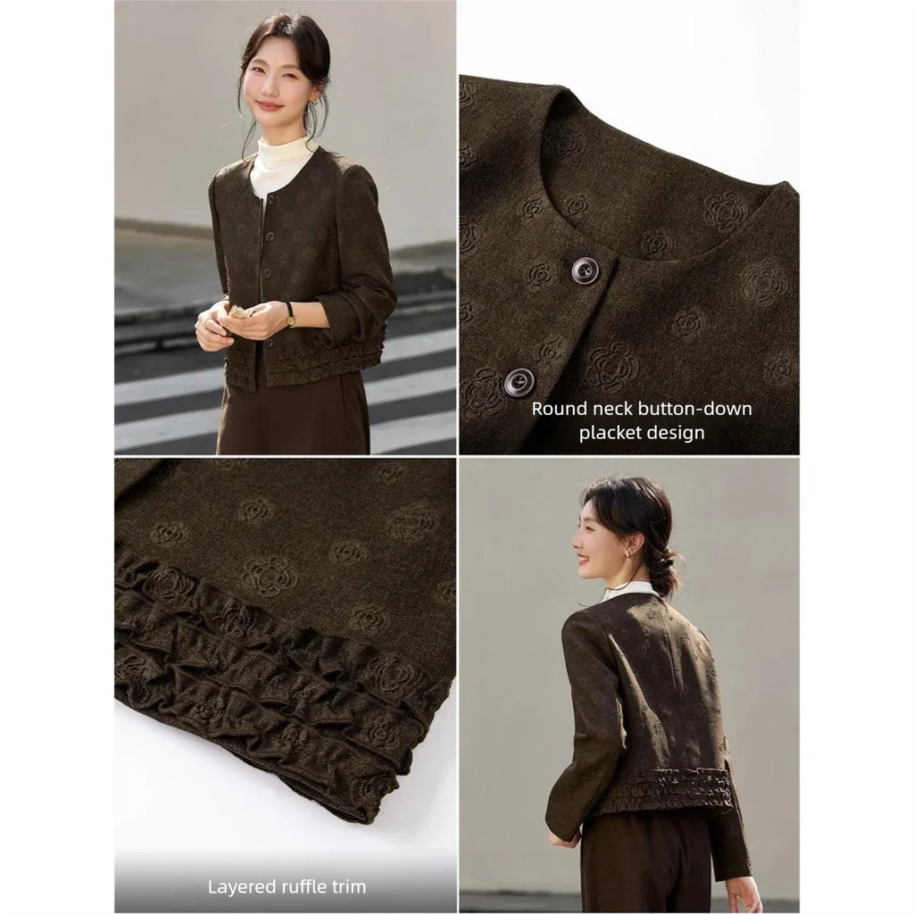 Jacquard Ruffle-Hem Cropped Jacket