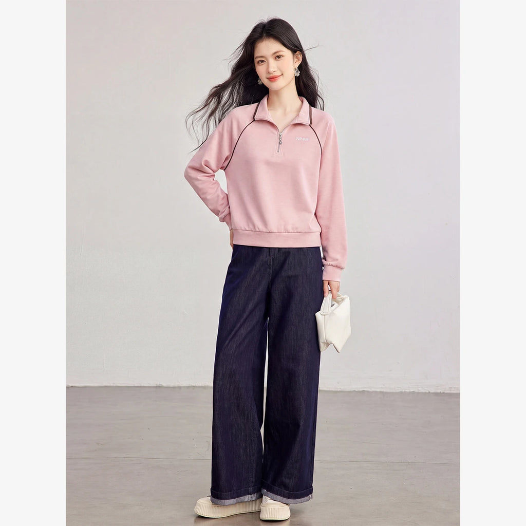 Half-Zip Contrast-Collar Sweatshirt