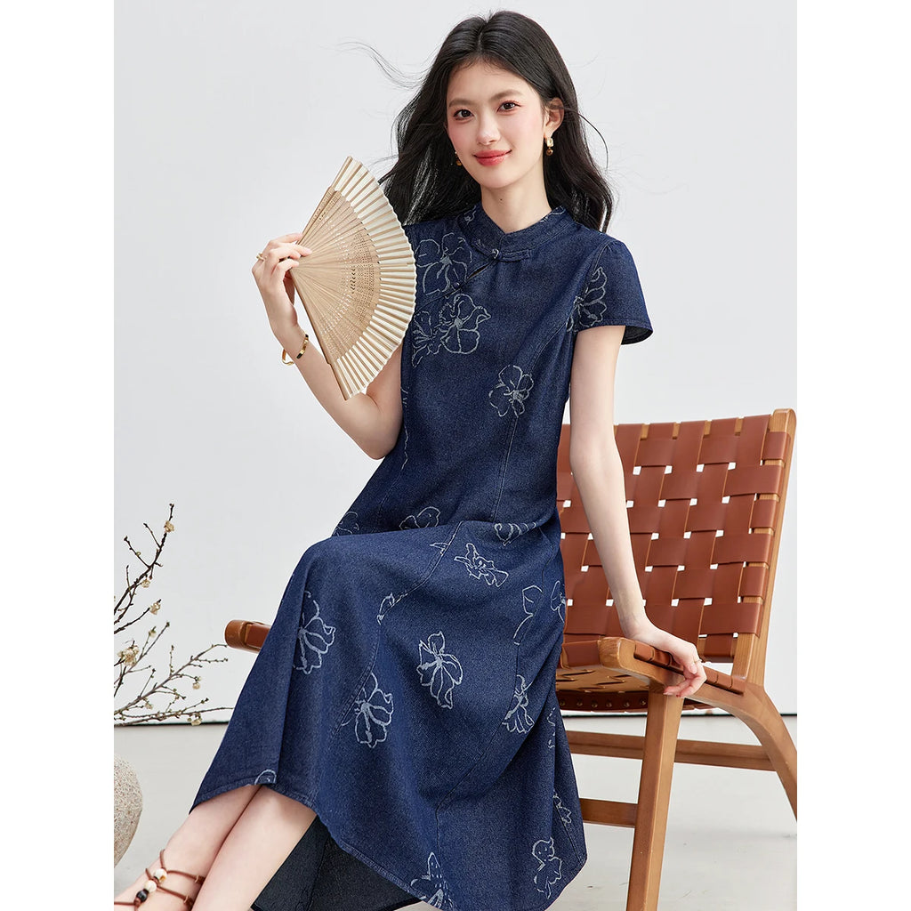 Floral Jacquard Frog-Button Midi Dress