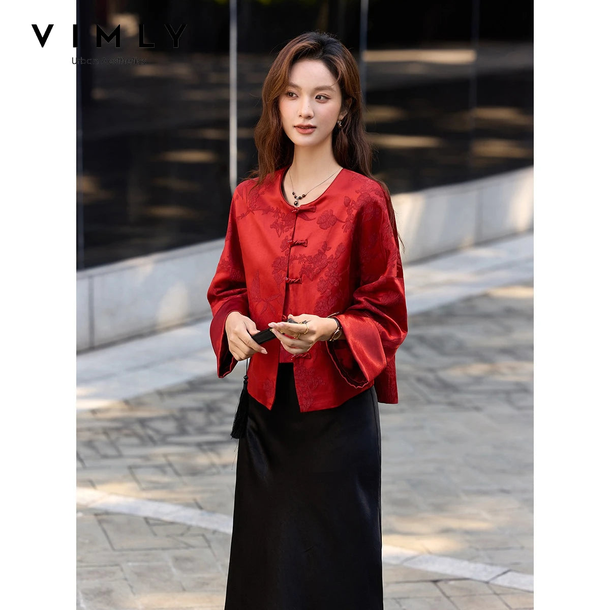 Jacquard Frog-Button Cropped Jacket