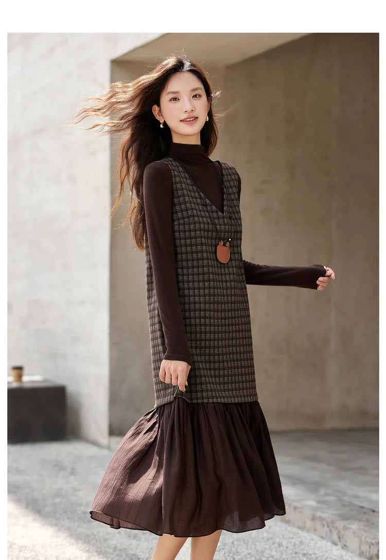 Plaid Drop-Waist Midi Dress