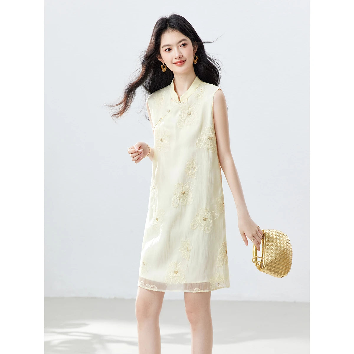 Frog-Button Jacquard Mini Dress