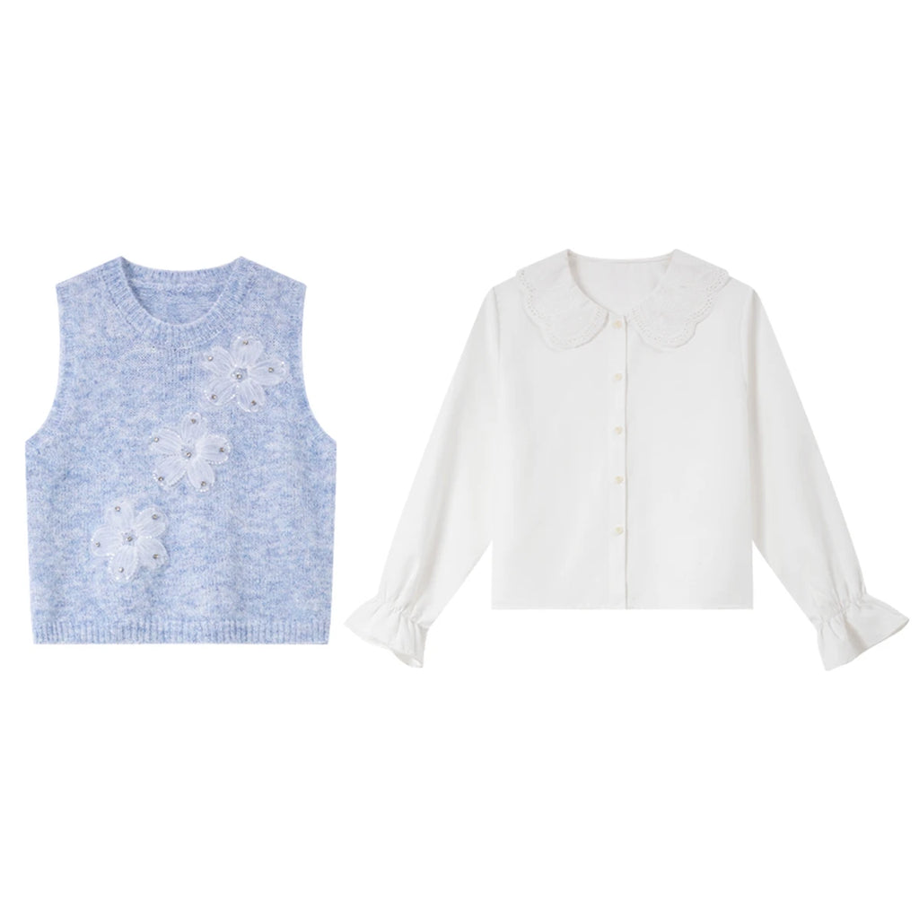Layered Floral Vest and Shirt Set
