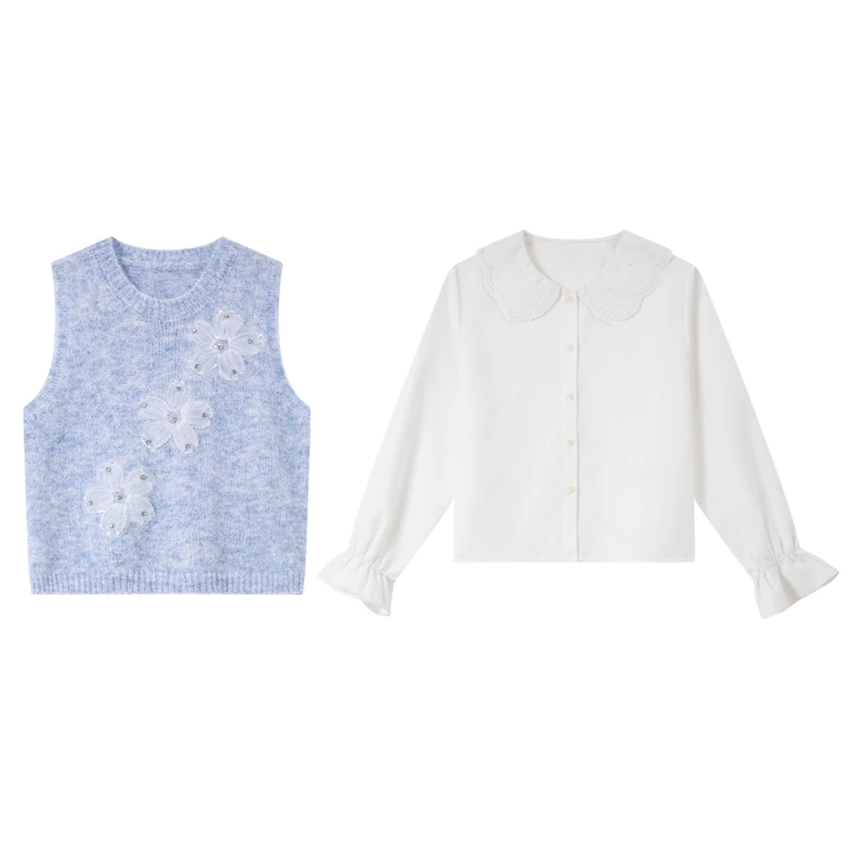 Layered Floral Vest and Shirt Set
