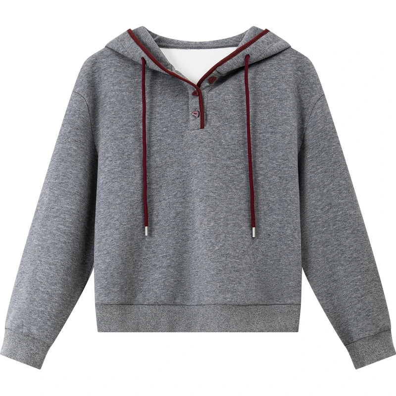 Contrast-Drawstring Pullover Hoodie