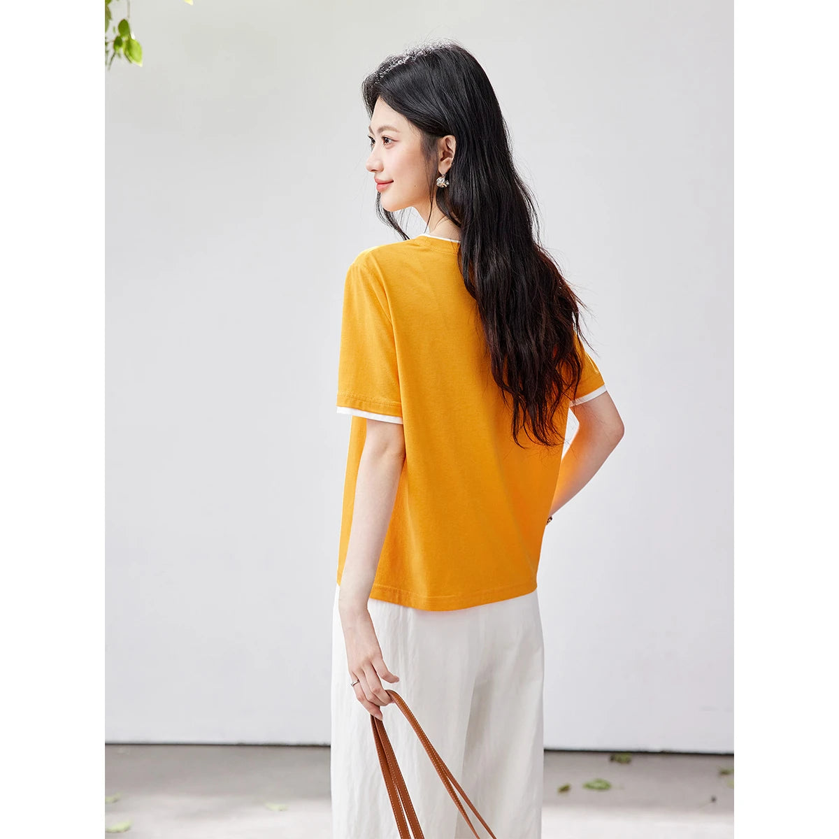 Contrast-Trim Crew-Neck Tee